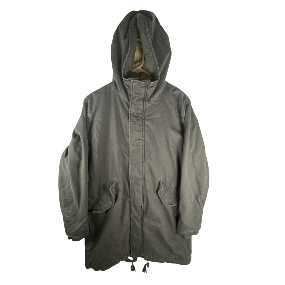 Gap Parka Coat Mens Small Black Sherpa Lined Hooded Canvas Outdoor Warm